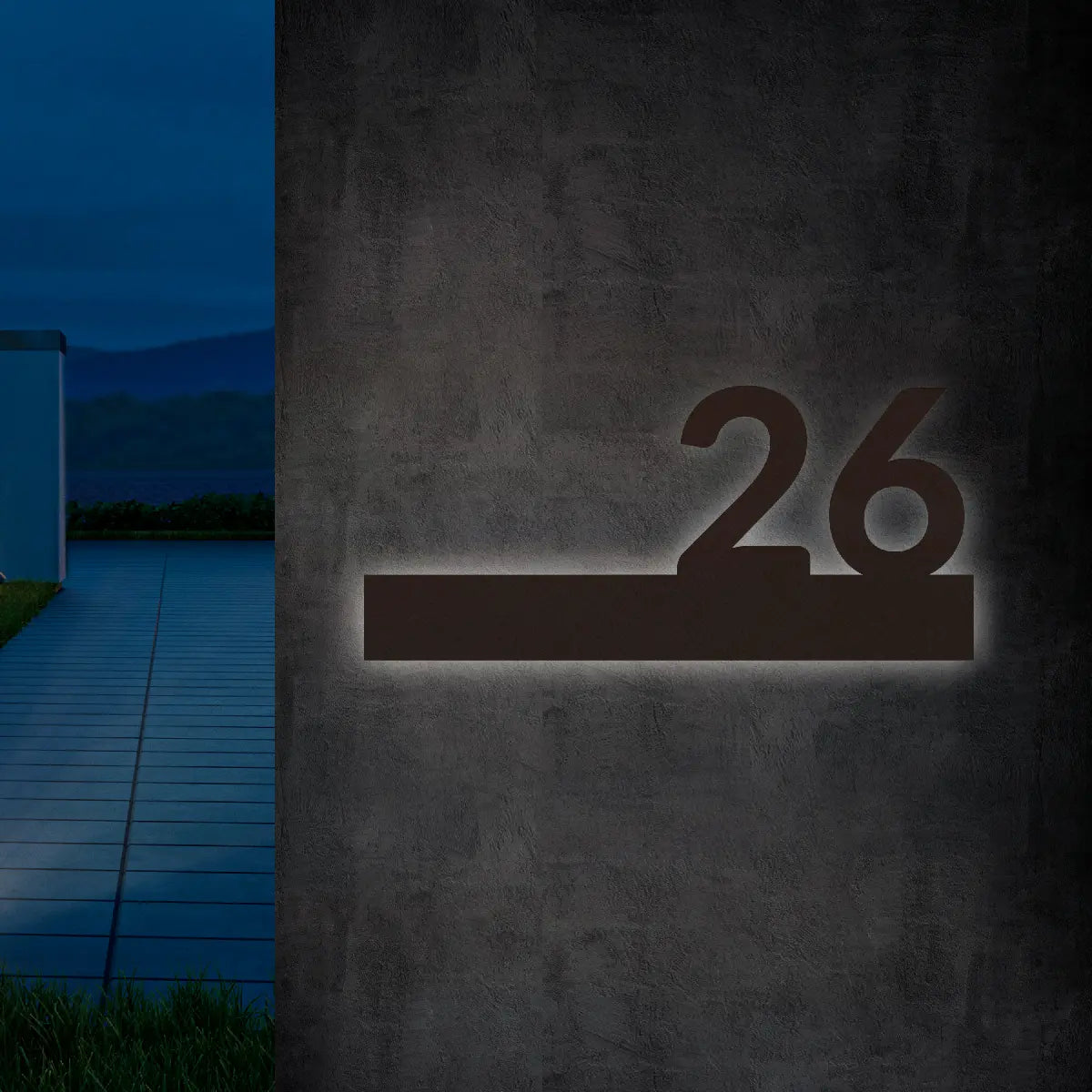 Numero civico sagomato luminoso modello Line Ray 01 Stone Brown
