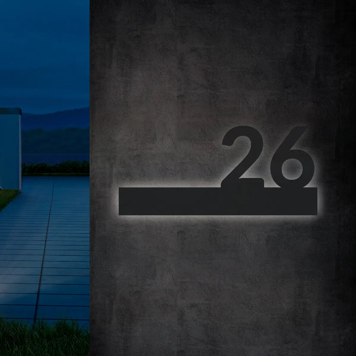 Numero civico sagomato luminoso modello Line Ray 01 Stone Grey