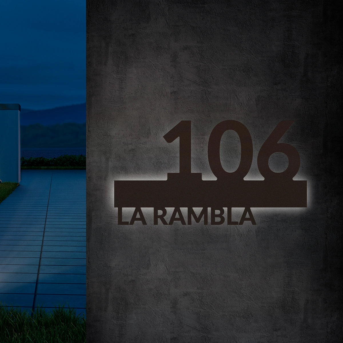 Numero civico e nome della via luminoso Line Ray 02: Brown