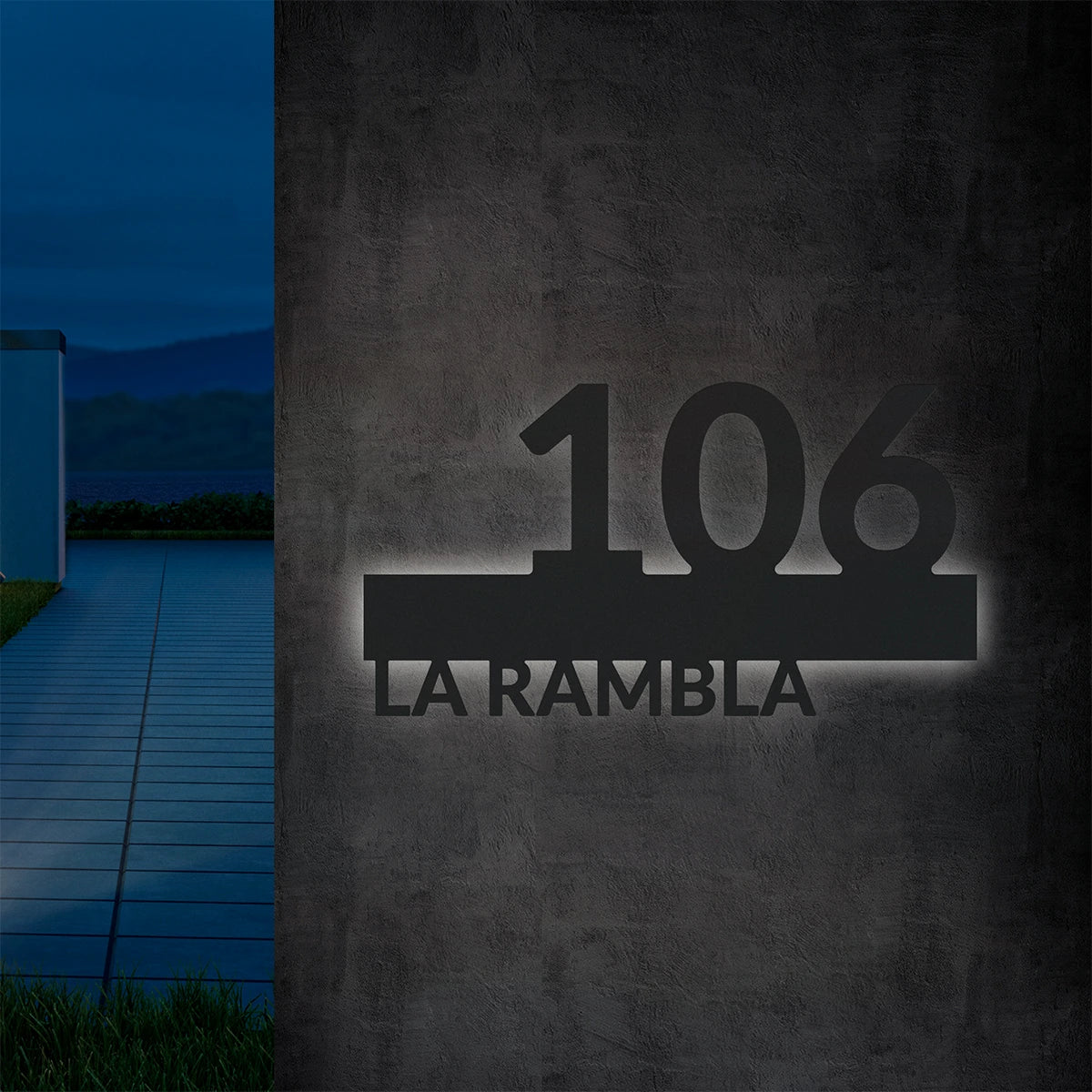 Numero civico con testo luminoso Line Ray 02 Grey