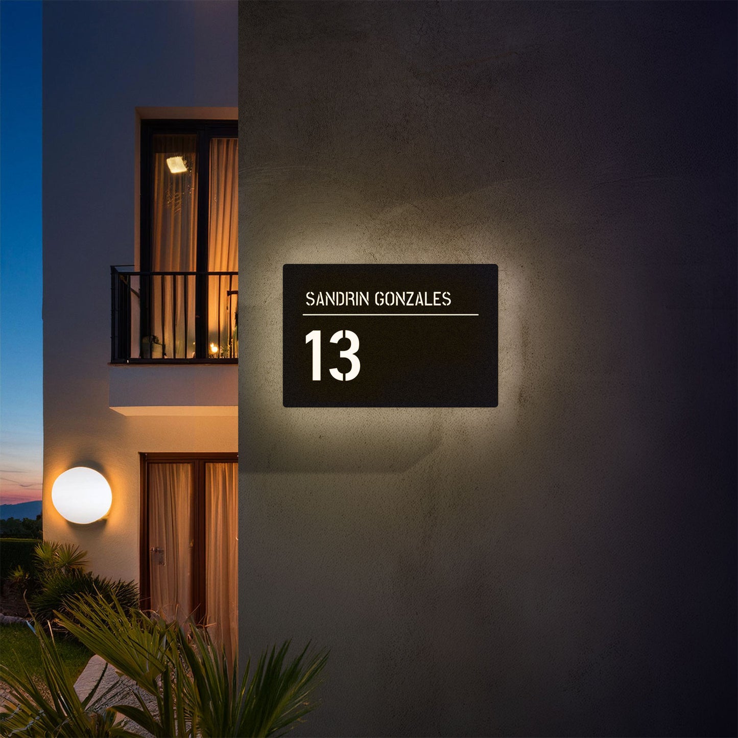 Numero civico e testo luminoso modello Lux Horizontal