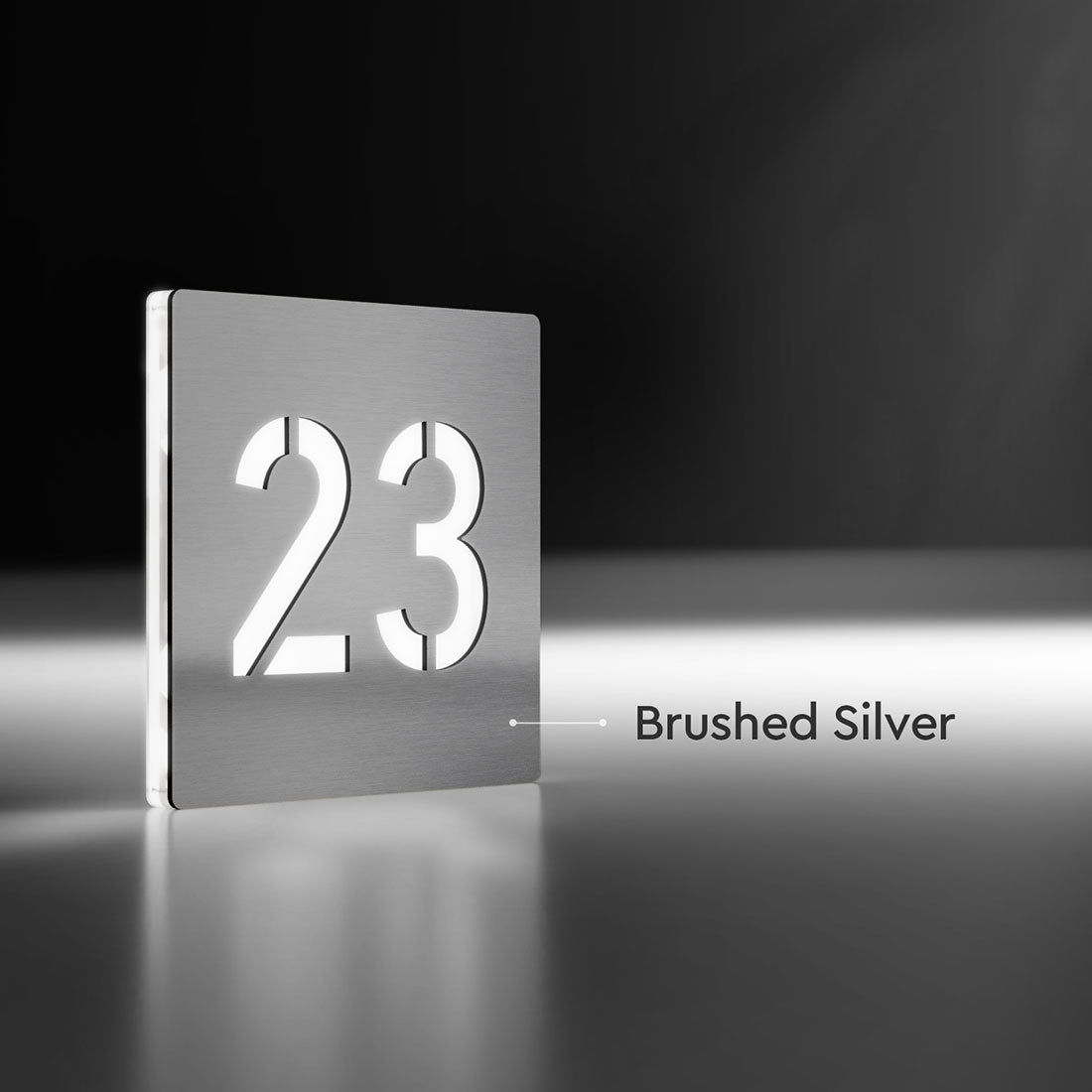 Numero civico luminoso modello Lux Square finitura Silver spazzolato