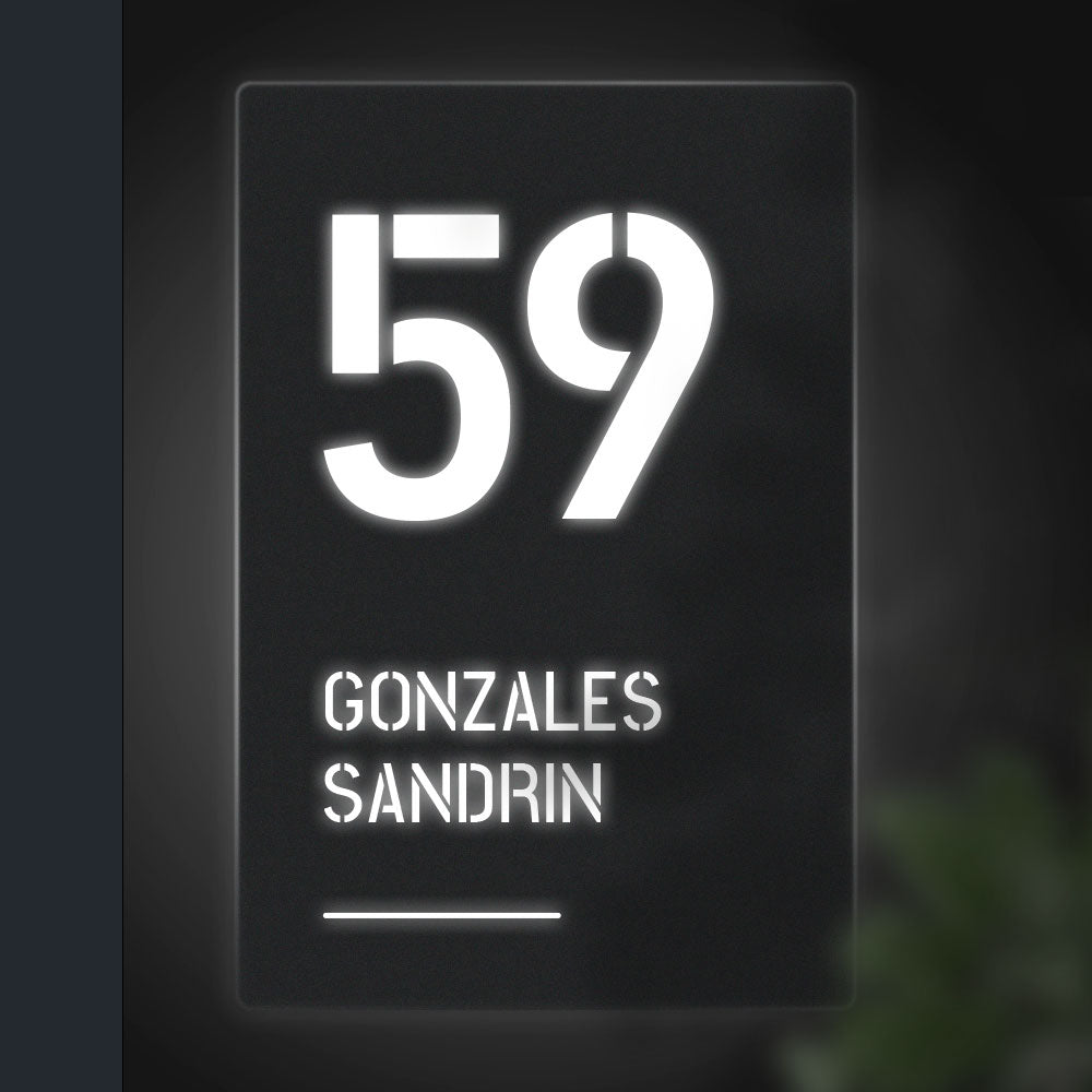 Numero civico luminoso con nome per abitazione